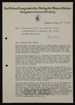 Korrespondenz mit Köster, Hans (Karl Robert Langewiesche Verlag)