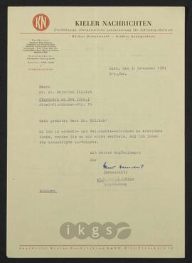 Korrespondenz mit Henseleit, N.N. (Kieler Nachrichten. Unabhängige, überparteiliche Landeszeitung für Schleswig-Holstein)