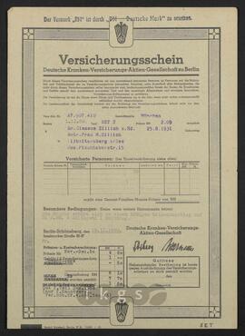 Lebensdokumente: Versicherungen der Familie Zillich - Krankenversicherung Clemens Zillich
