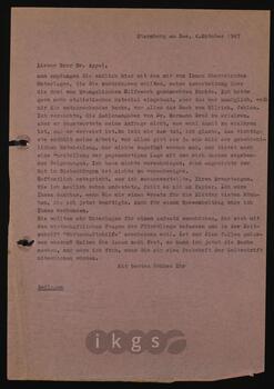 Korrespondenz mit Appel, Otto (Hilfskomitee der Siebenbürger Sachsen und Banater Schwaben)