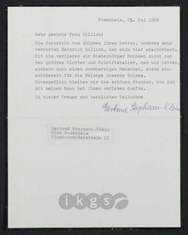 Kryptonachlass Maria Zillich: Korrespondenz - Stephani-Klein, Gertrud