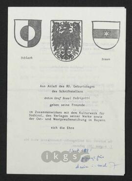 Materialsammlung: Thematische Sammlung - Bossi Fedrigotti, Anton Graf
