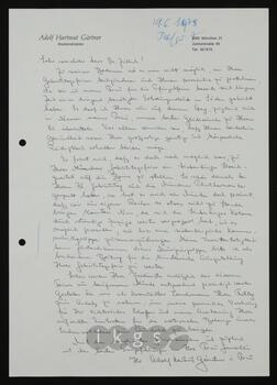 Korrespondenz mit Gärtner, Adolf Hartmut