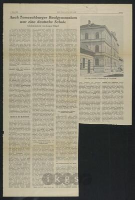 Werke Dritter: Hügel, Kaspar: Auch Temeschburger Realgymnasium war eine deutsche Schule, in: Der Donauschwabe, 1. März 1970
