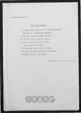 Werke Zillichs als Verfasser: Übersetzung - William Wordsworth: Mein Herz jubelt, deutsch von Heinrich Zillich