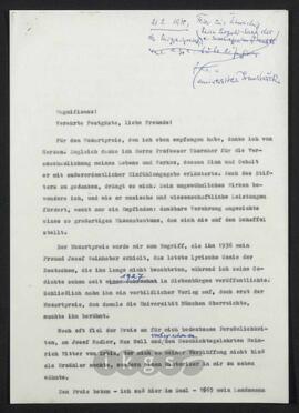Werke Zillichs als Verfasser: Vorträge und Reden - Dankesrede auf der Feier zur Überreichung des Mozartpreises im Kaiser Leopold-Saal der Universität Innsbruck am 21. Februar 1970