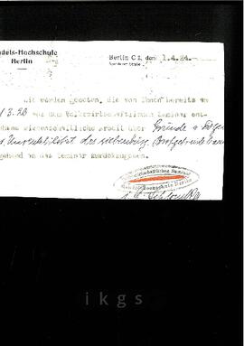 Korrespondenz mit der Handels-Hochschule Berlin