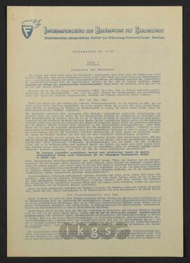 Materialsammlung: Thematische Sammlung zu Körperschaften und Organisationen - Informationsbüro zur Bekämpfung des Stalinismus. Gesamtdeutsches überparteiliches Institut zur Erforschung kommunistischer Umtriebe