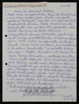 Korrespondenz mit Reinberger, Gertrud