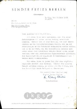 Korrespondenz mit Eberlein, Ludwig (Sender Freies Berlin)