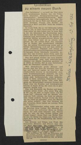 Materialsammlung: Rezensionen zu Werken Dritter von Dritten - Volksbund Deutsche Kriegsgräberfürsorge (Hrsg.): Den Gefallenen. Ein Buch des Gedenkens und des Trostes
